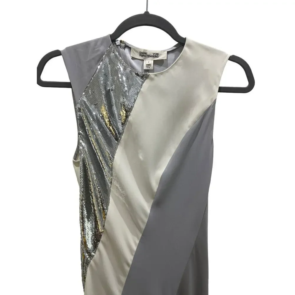 Diane Von Furstenberg Sleeveless Silk Floor Length Gown w/ Sequins Appliqué Sz 2